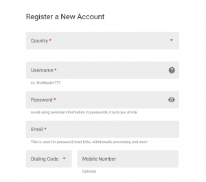 Registration form at rubyfortune casino online